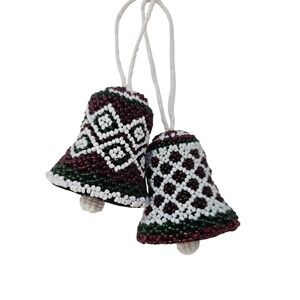VTG Beaded Bell Ornaments Set of 2 Christmas Holiday Festive Decor Hanging